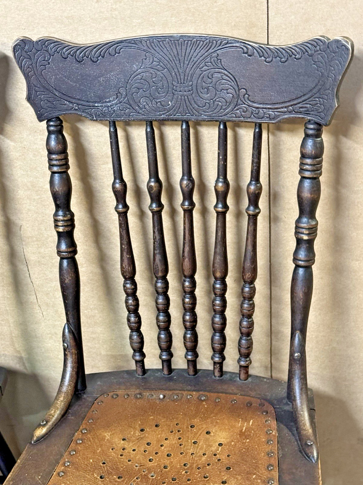 2 Matching Antique Pressed Back Solid Oak Dining Side Chairs