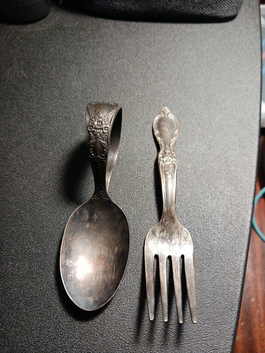 1847 Rogers Bros. Silverplate Curved Handle Infant Feeding Spoon And Fork