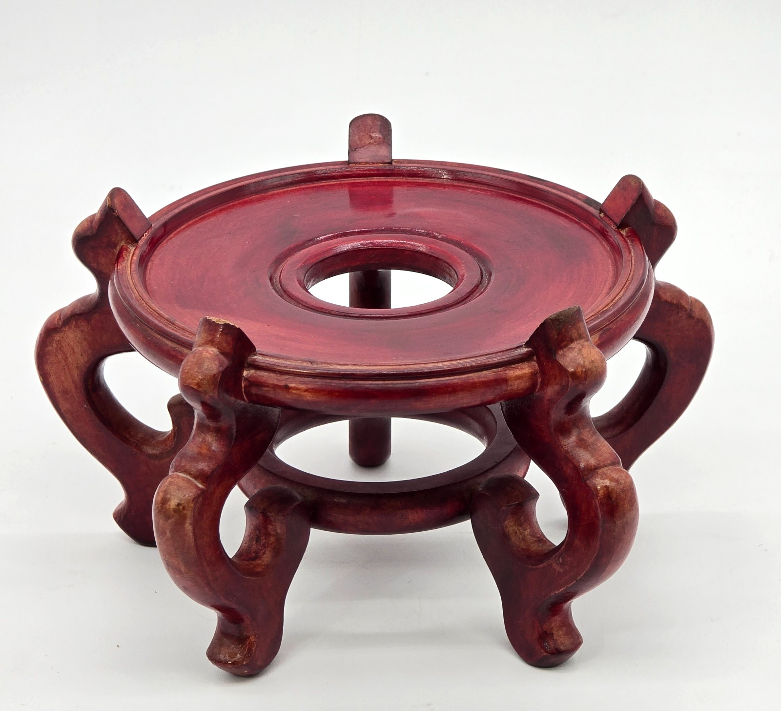 Vtg Chinese Wood Carved 6″ Plant Vase Display Bowl Urn Stand Riser Base Rosewood