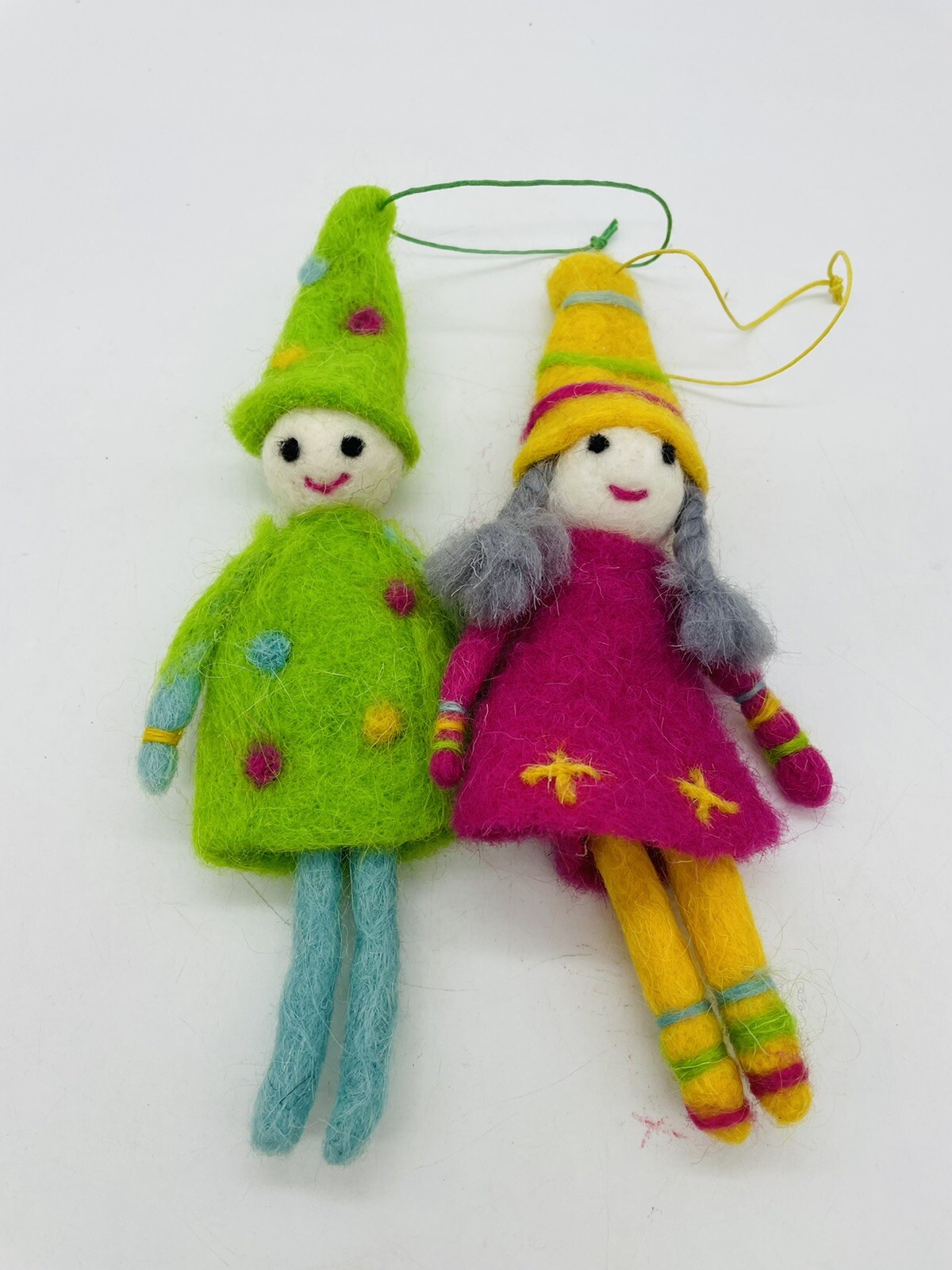 Needle Felted Wool Dolls Folk Art Set of 2