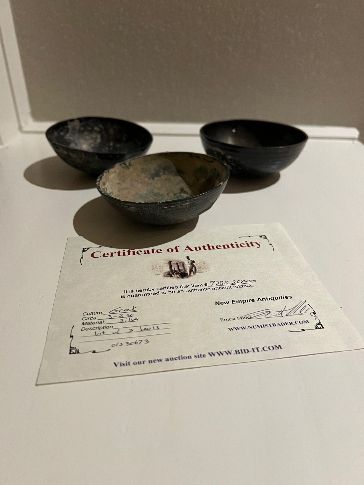 Lot of Three Ancient Greek Silver Bowls