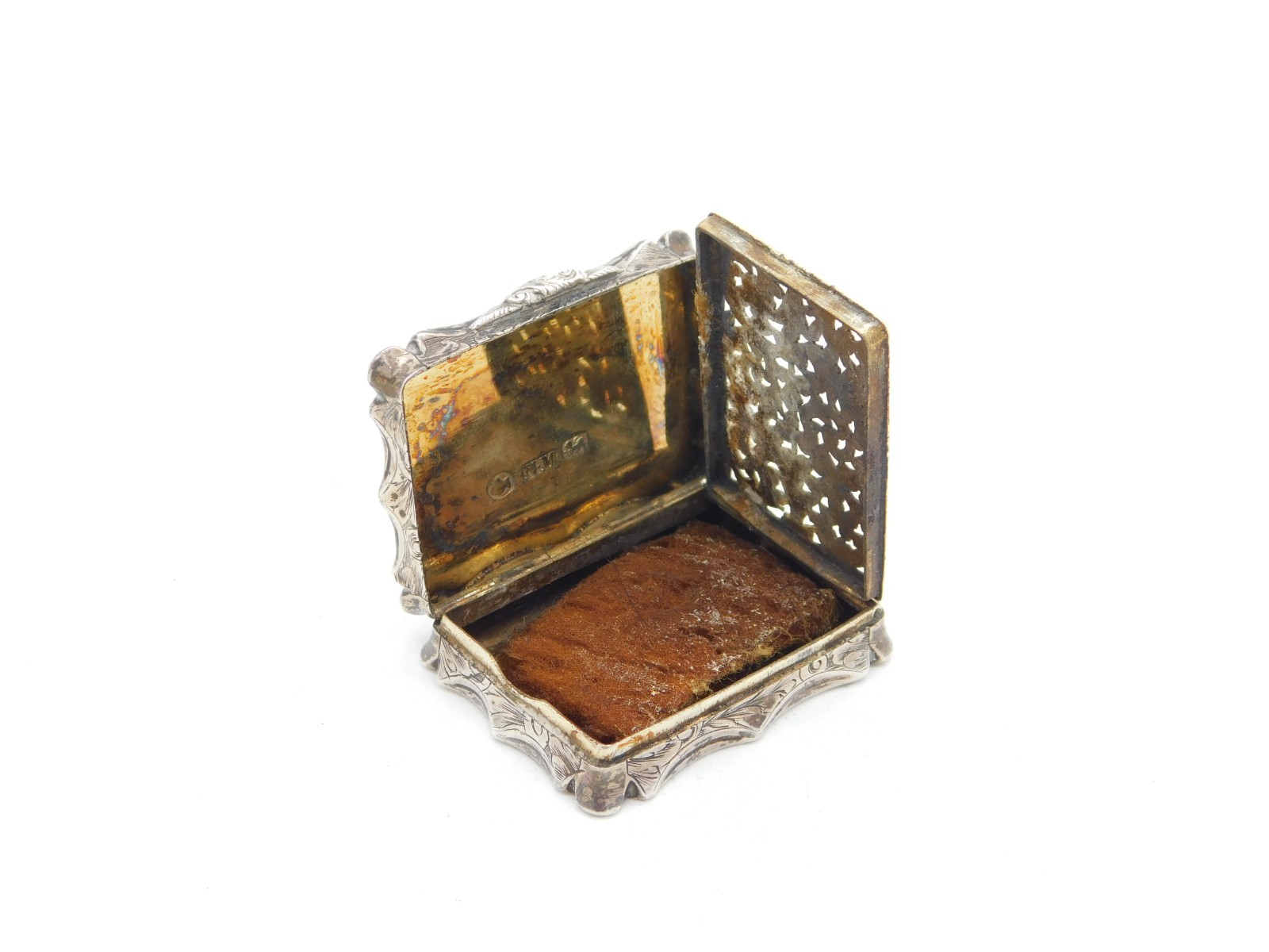 Nathaniel Mills Large Sterling Silver Floral Vinaigrette Antique 1845 Birmingham
