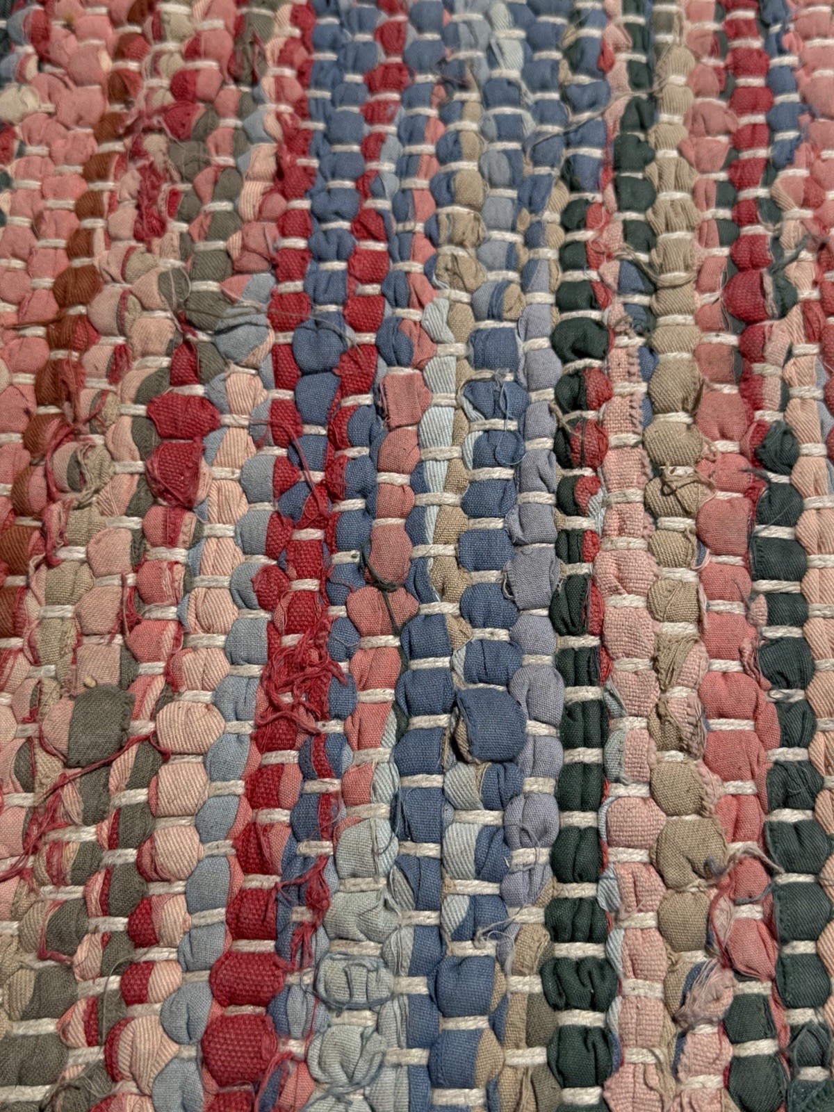 Vintage Abstract Linear Color American Farmhouse Braided Rag Rug Wool Cotton 8×5