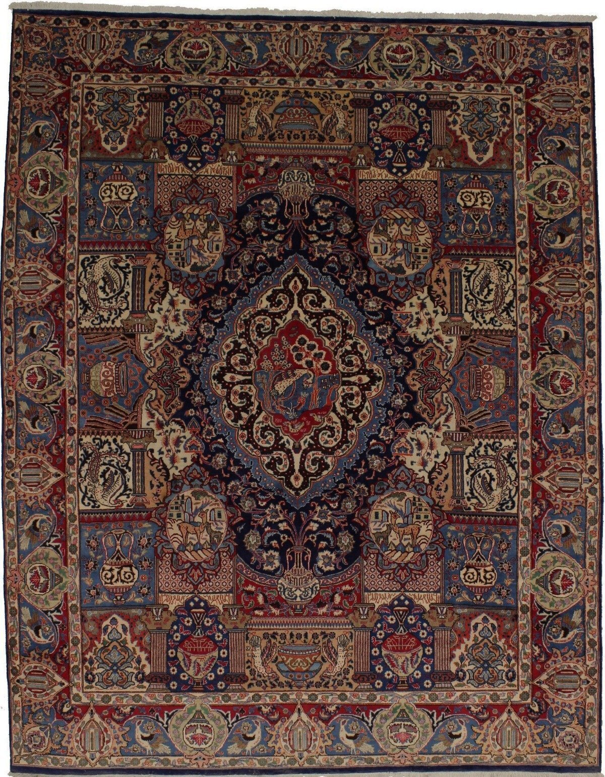 Semi-Antique Pictorial Handmade Oriental Rug Vintage Decor Carpet 9’8X12’5 ft