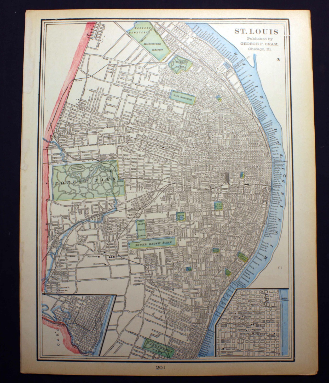 Antique Map 1892 St. Louis Missouri or Kansas City Kansas George F. Cram
