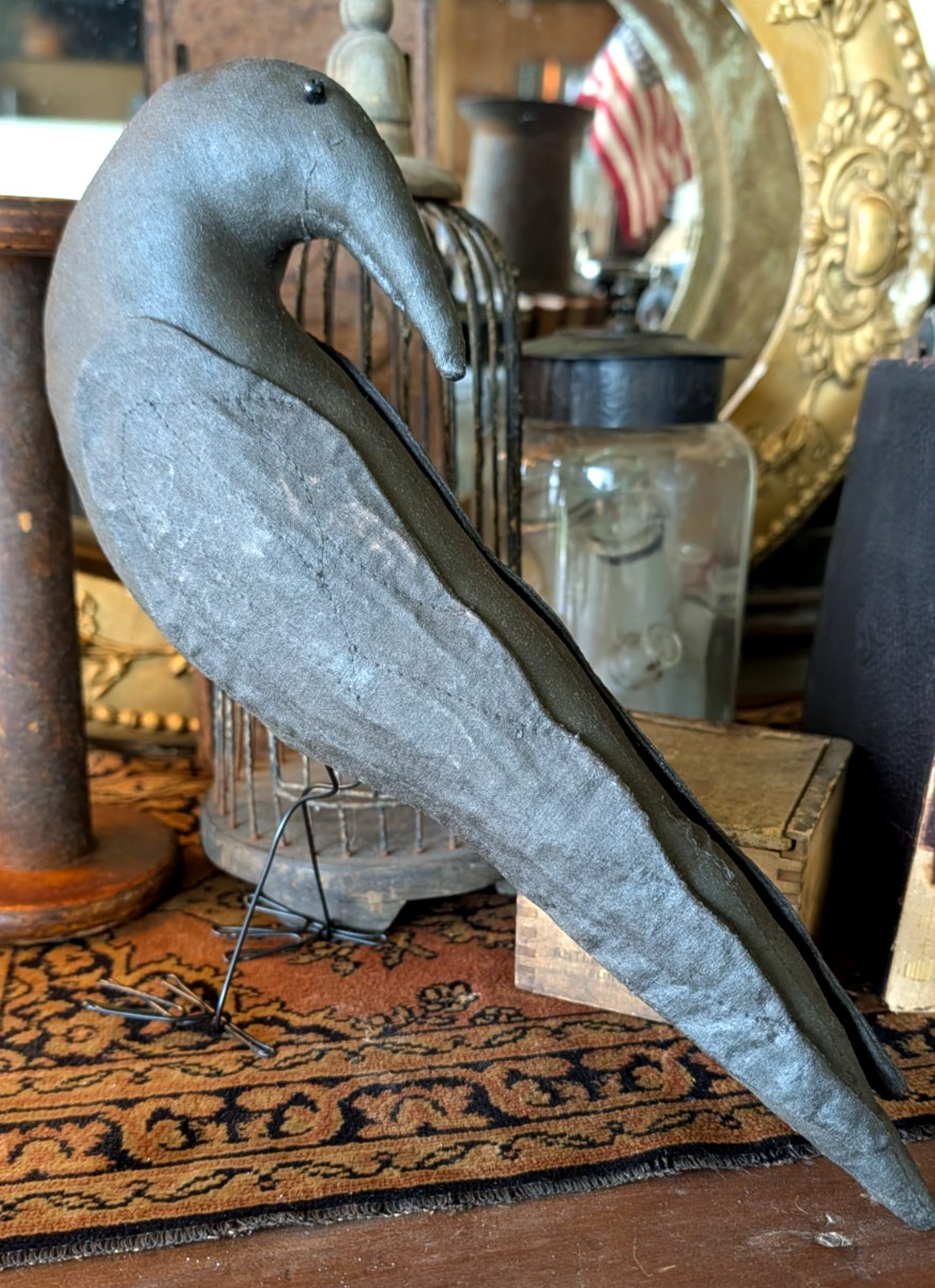 Primitive Folk Art Handmade Black Crow Doll Gothic Raven Halloween Decor (D8)