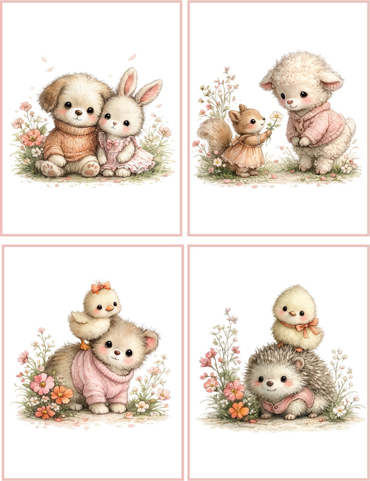 8 assorted whimsical whimsical animals in love friendship glossy blank folded