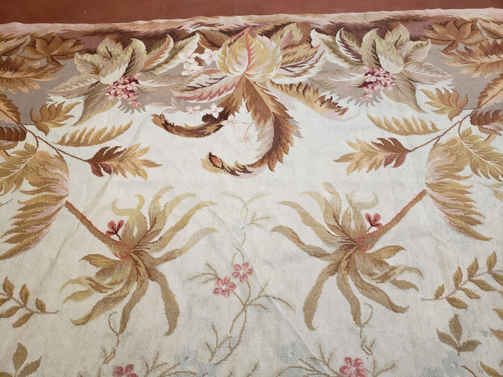 7′ 7″ x 9′ 8″ Needlepoint Rug Floral Beige Flat Weave Carpet 8×10 Handmade New