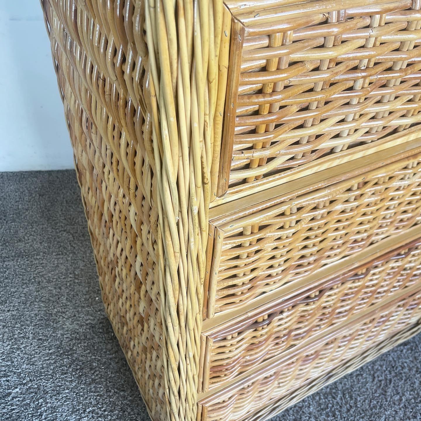 Boho Chic Wicker Waterfall Highboy Dresser