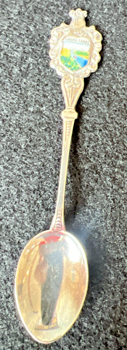 Vintage Panama Canal Souvenir Spoon Enamel Crest Silverplate Collectible