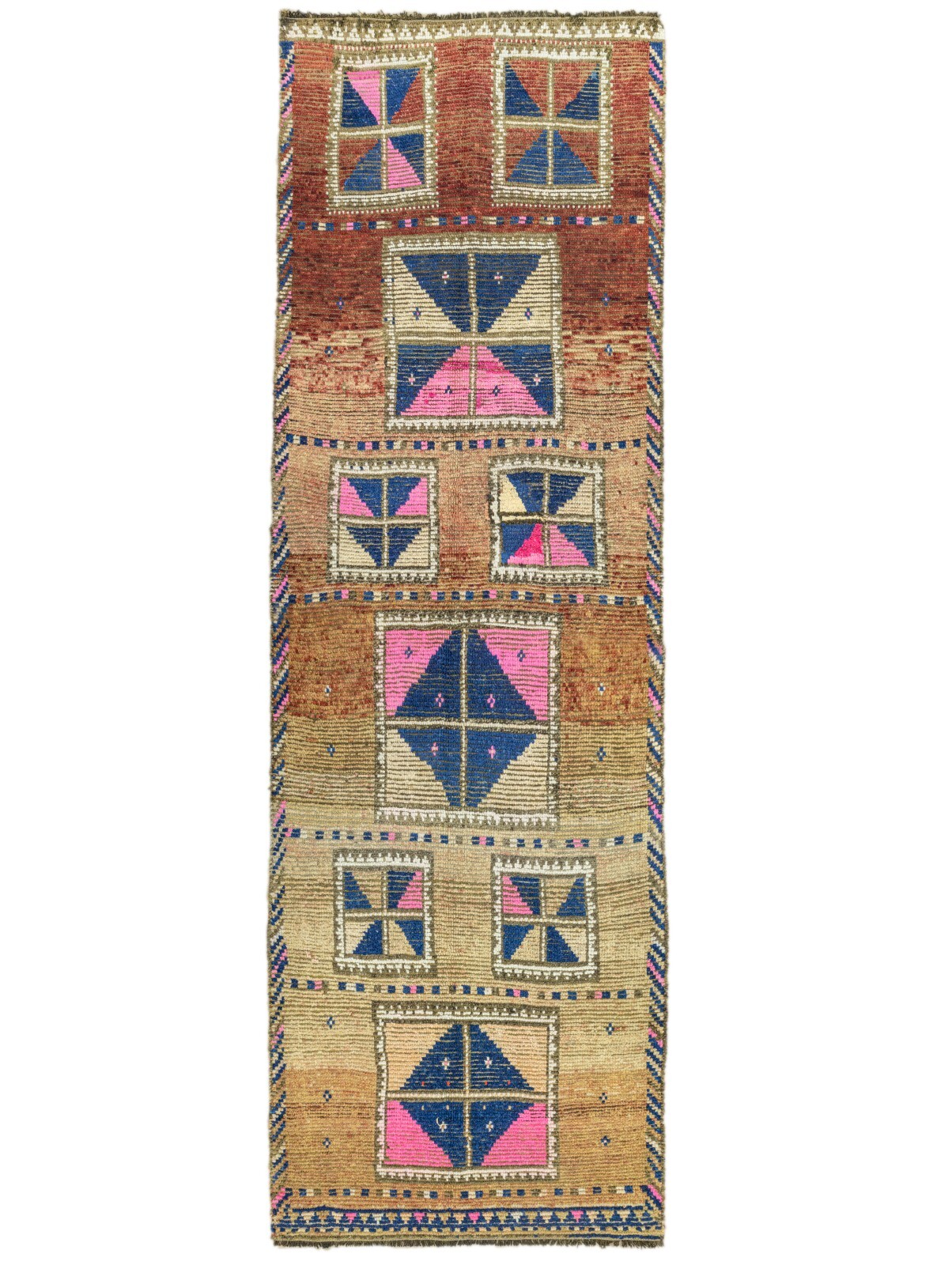 Vintage Turkish Oushak Runner – 4’3″x12’9″ – Handmade Wool Geometric Tribal Rug