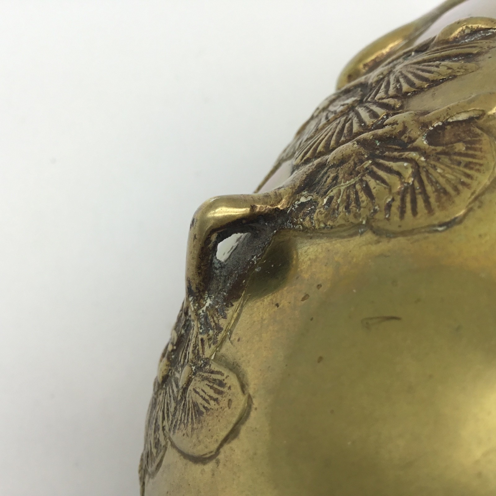 Japanese Brass Vase 9.5” Crane Bonsai Style Pine Tree Bas-relief Patina On Tree