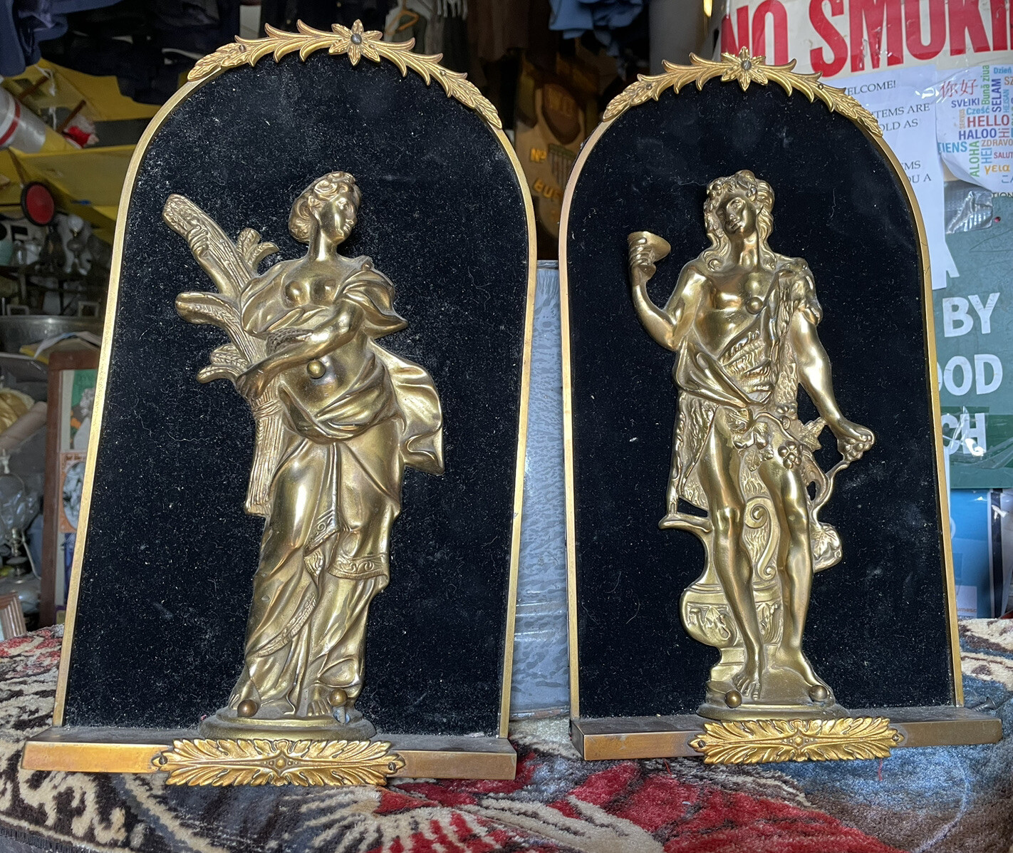 Rare Set Antique Bronze Wall Plaques Napoleon III Boulle 19th C. Style