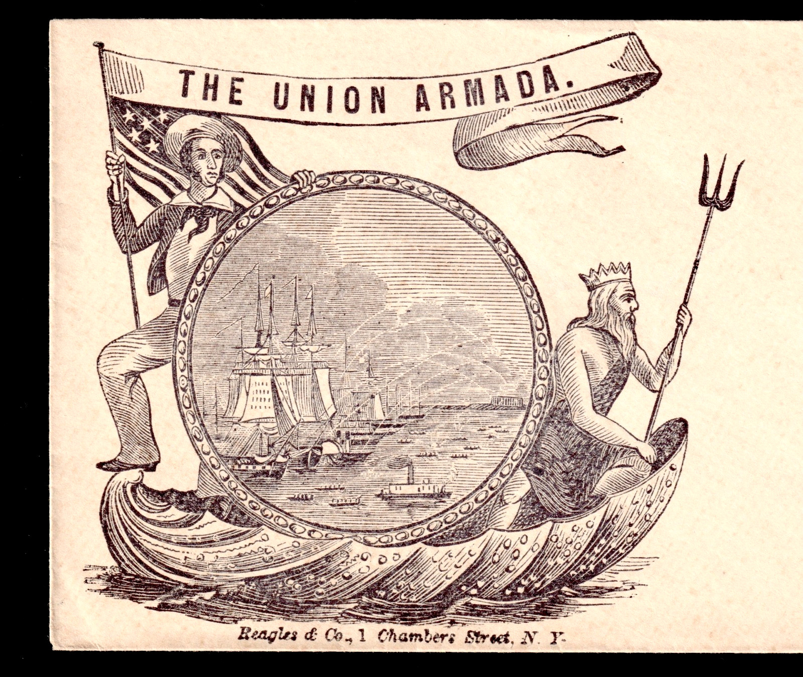 Neptune Civil War 1860’s The Union Armada Patriotic Myth Ship Envelope SR.cc.UN