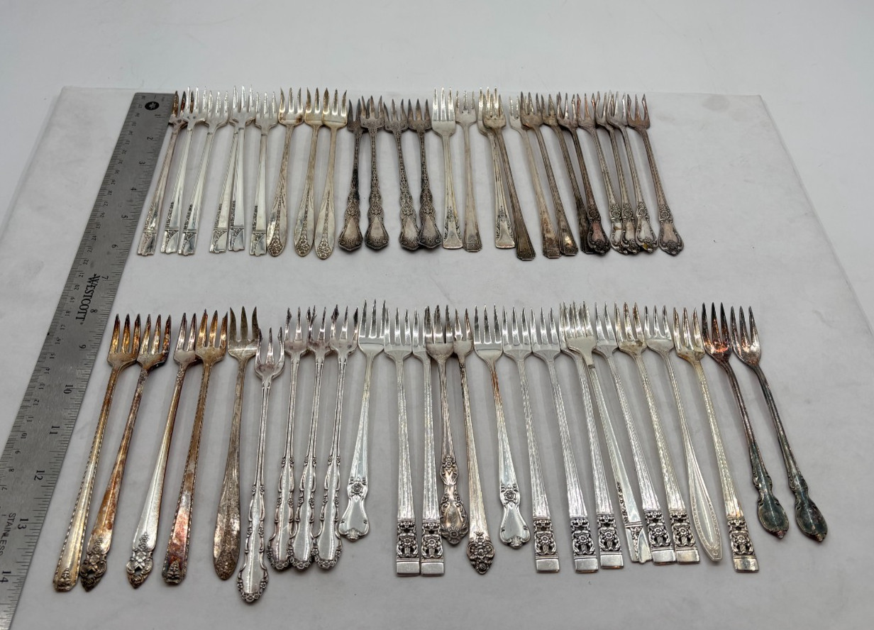 Lot of 50 Assorted Vintage Silverplate Cocktail Forks – Lot#101