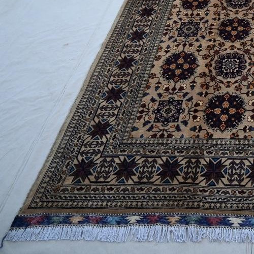 hand knotted oushak area rug 100% Wool, belge Blue oriental carpet 12×8 ft