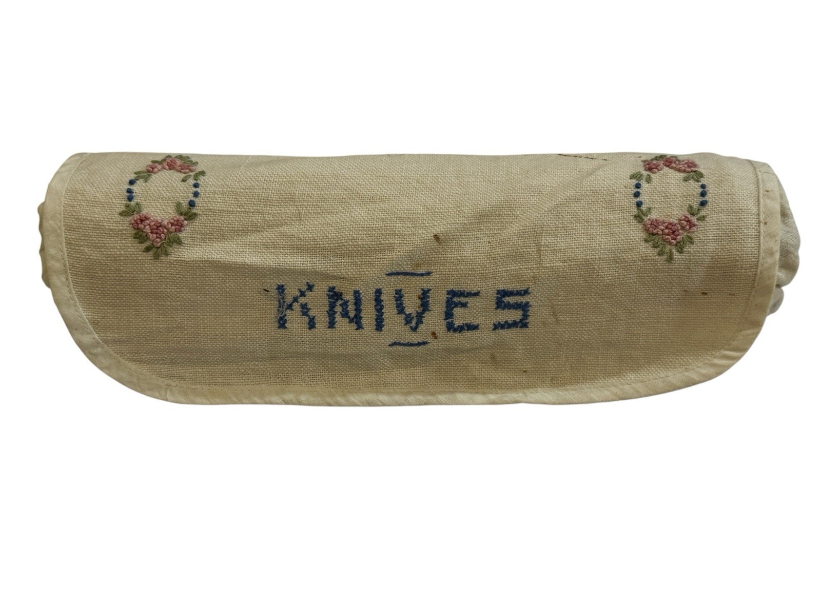 WM Rogers & Son 12 Silverplate Knives 12 Flatware Floral Shell Handle Roll Case