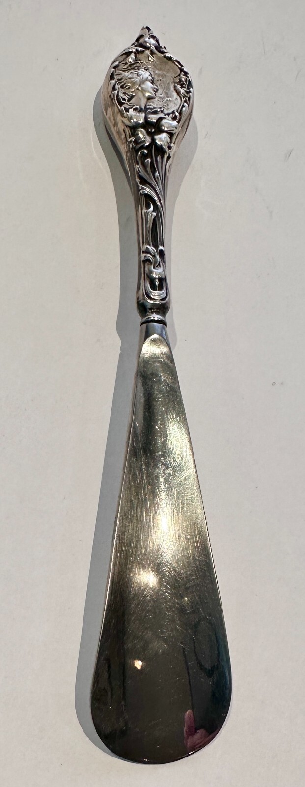 Antique F&B Sterling Silver Shoe Horn – 8.5″ Art Nouveau Woman’s Profile Handle