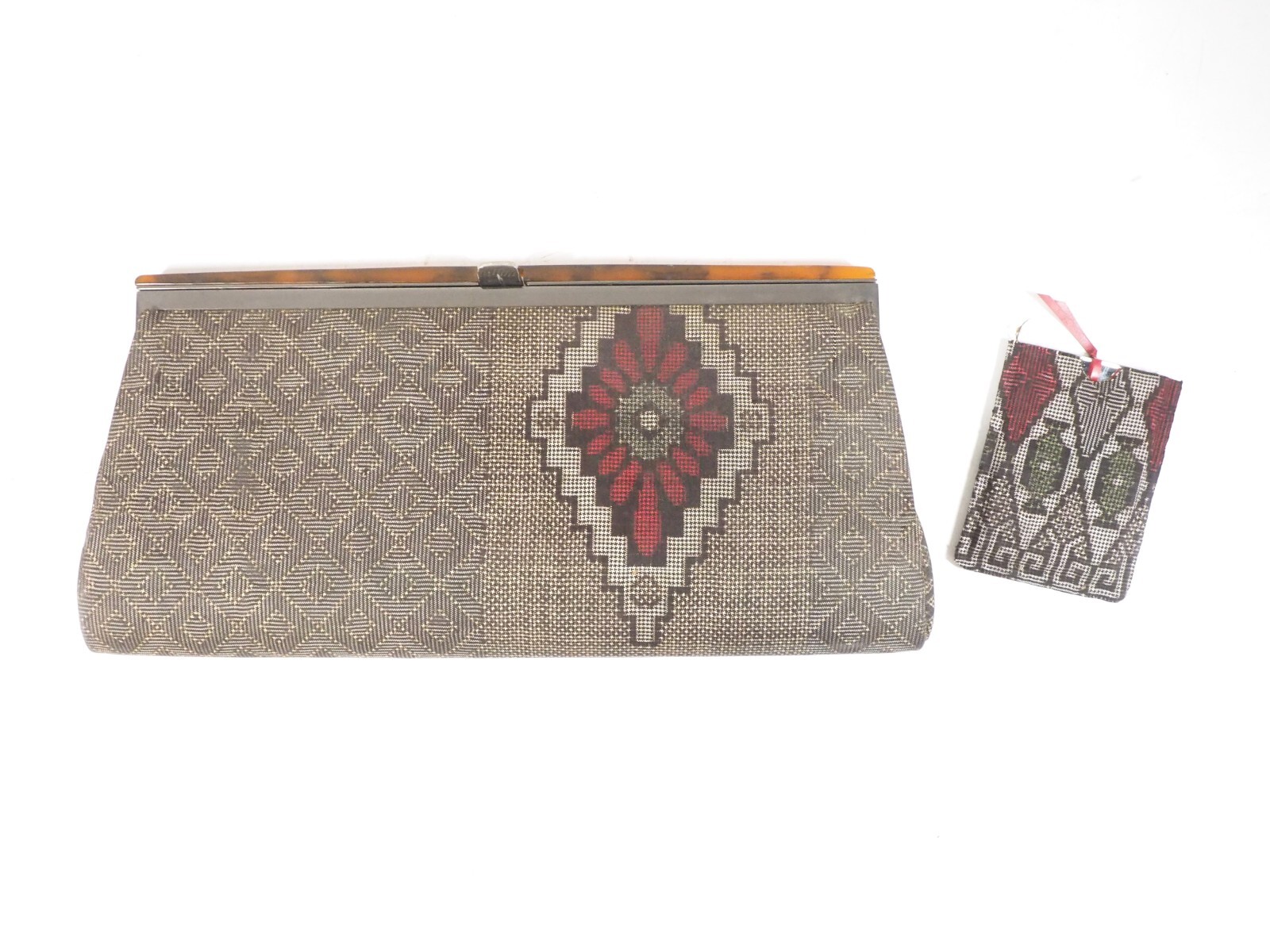 Japanese Kimono accessories set clutch bag W11″ and hand mirror H3″ c2010s