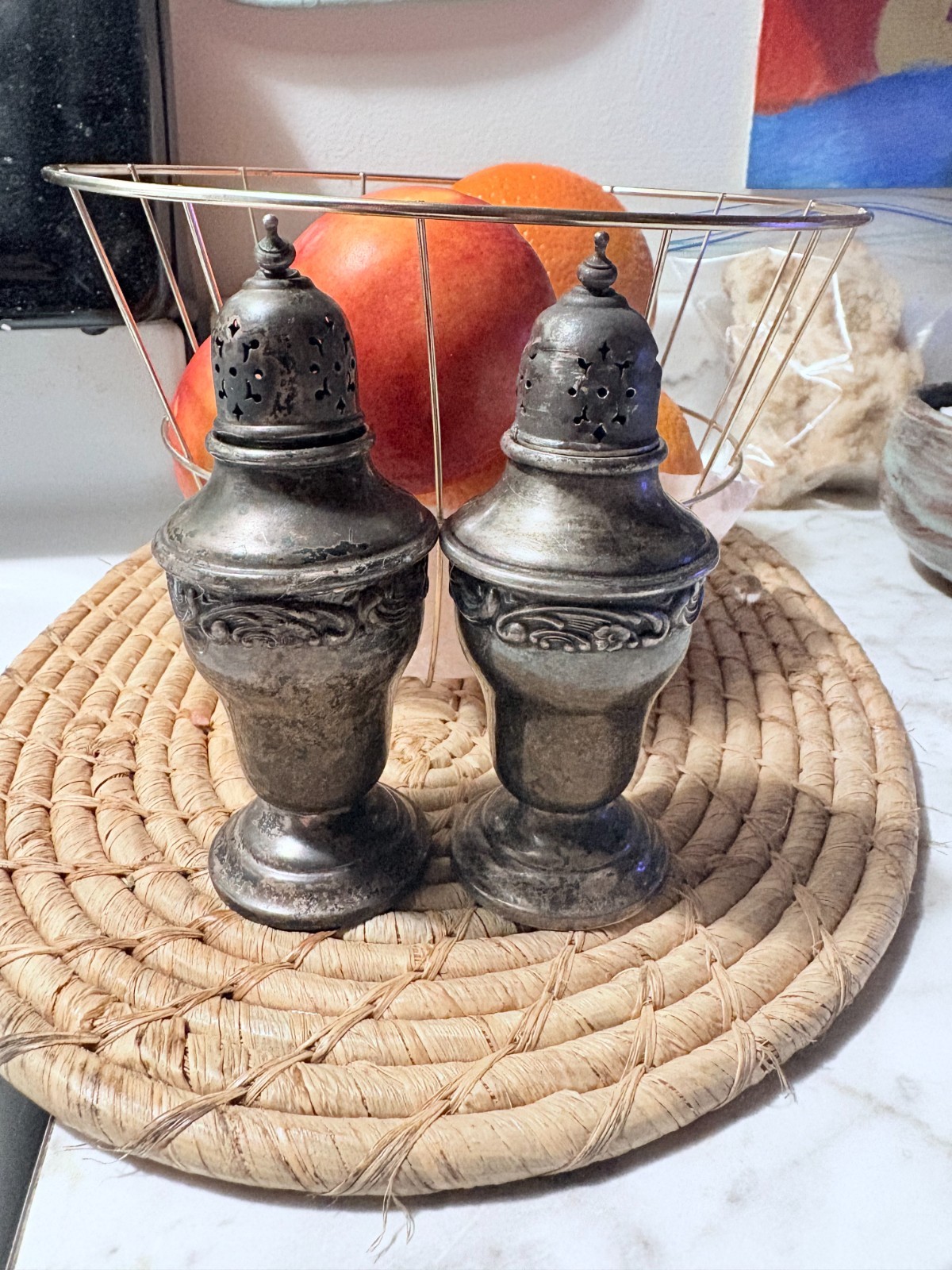 Gorham Sterling Silver Rose Scroll Salt and Pepper Set #1238 with Patina