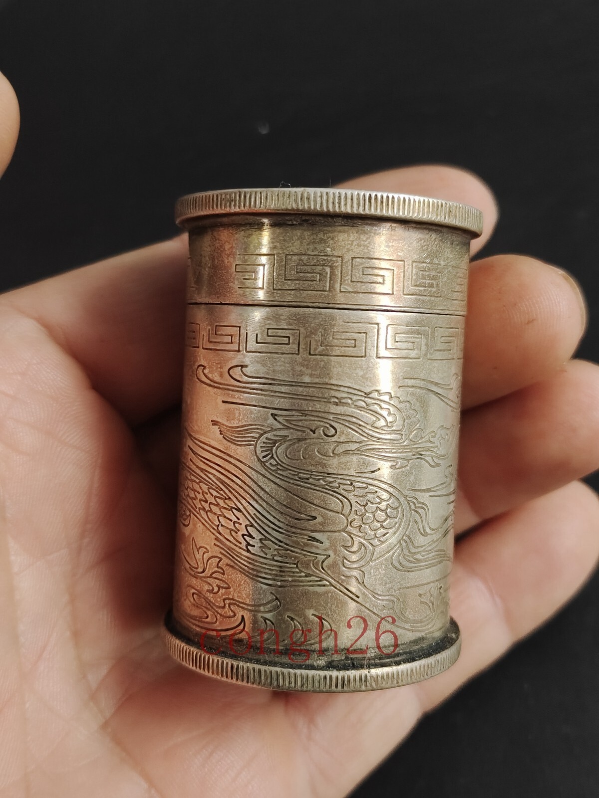 Collection China Copper Silver Carving Sun Yat-sen Coin Inlay Toothpick Bucket