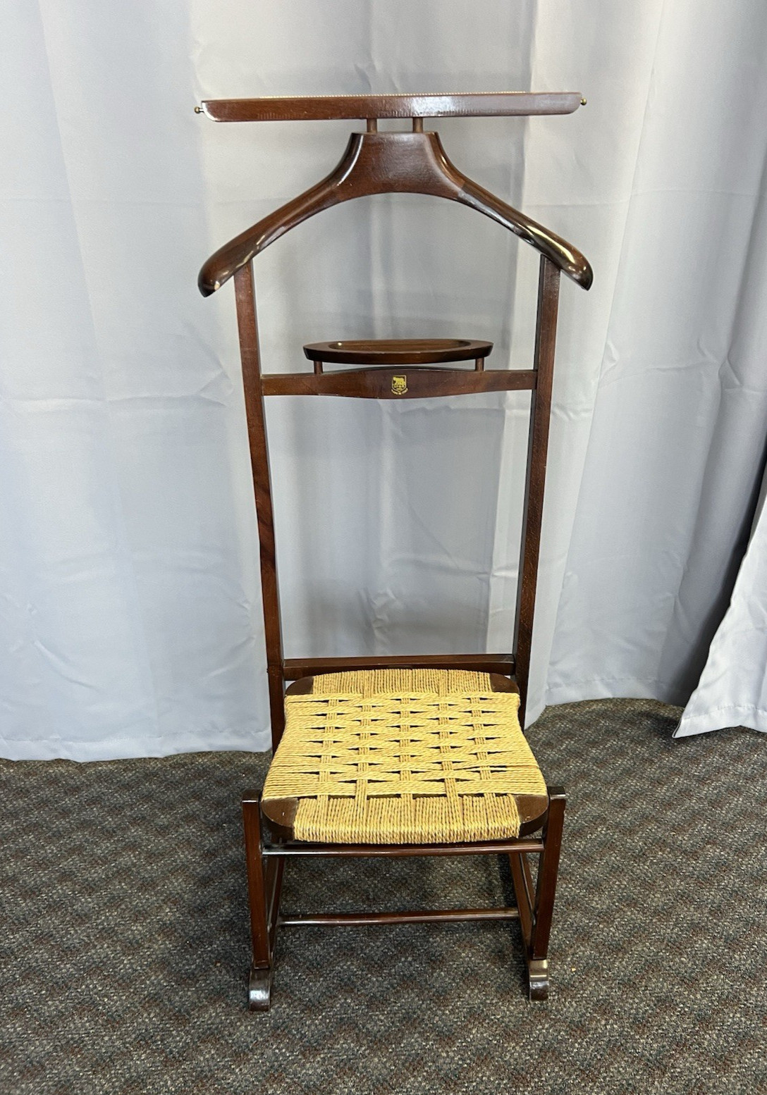 Vintage VALET CHAIR Rope Seat wardrobe wood mid century modern butler danish 60s