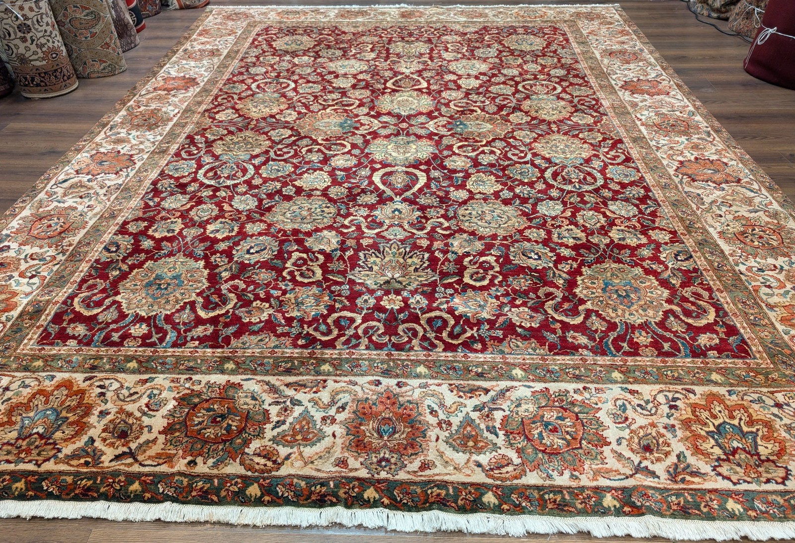 Pak Per’sian Rug 9×13, Dark Red and Cream, Fine, Allover Pattern