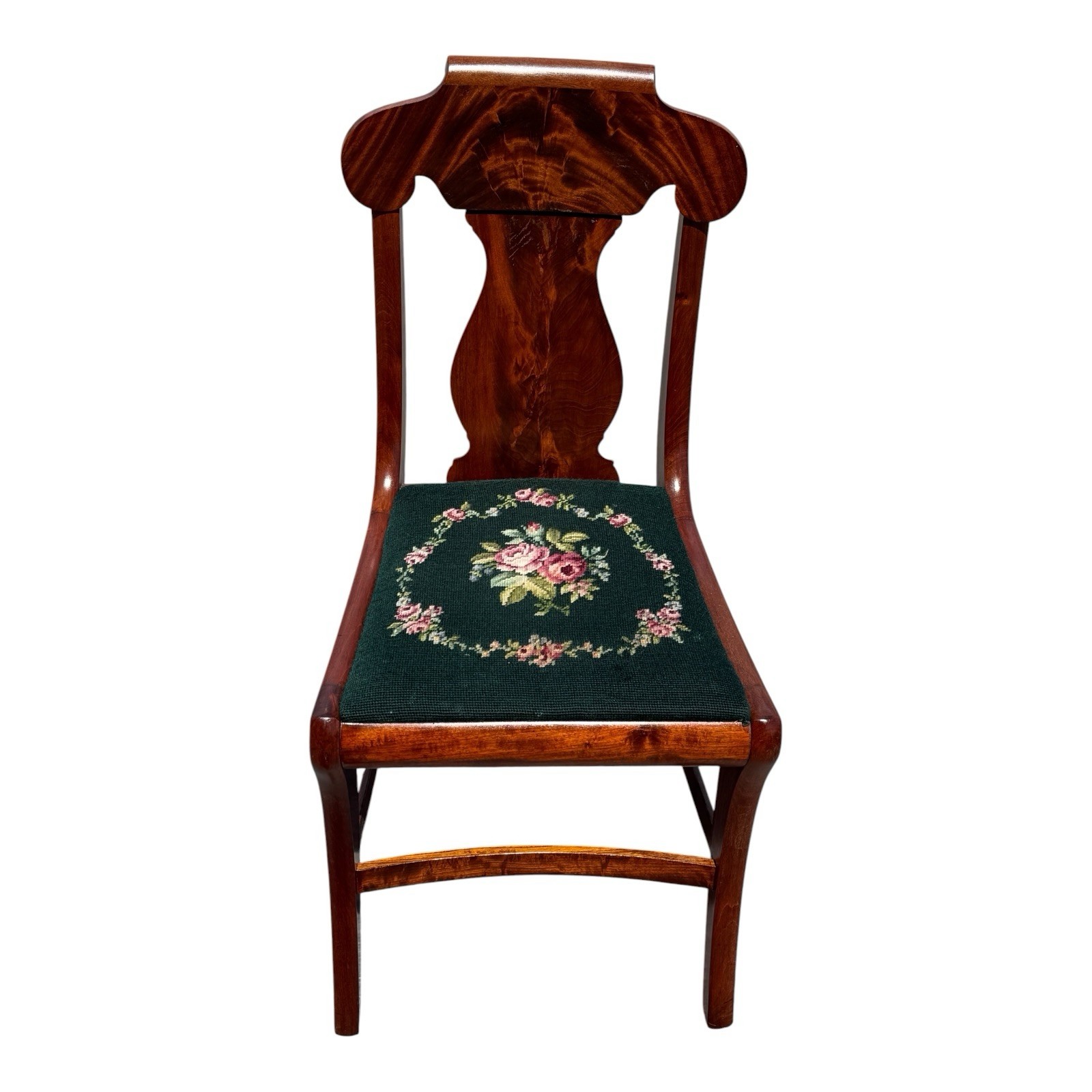 1940s Flame Mahogany Empire Side Chair Original Needlepoint Seat Refurbished