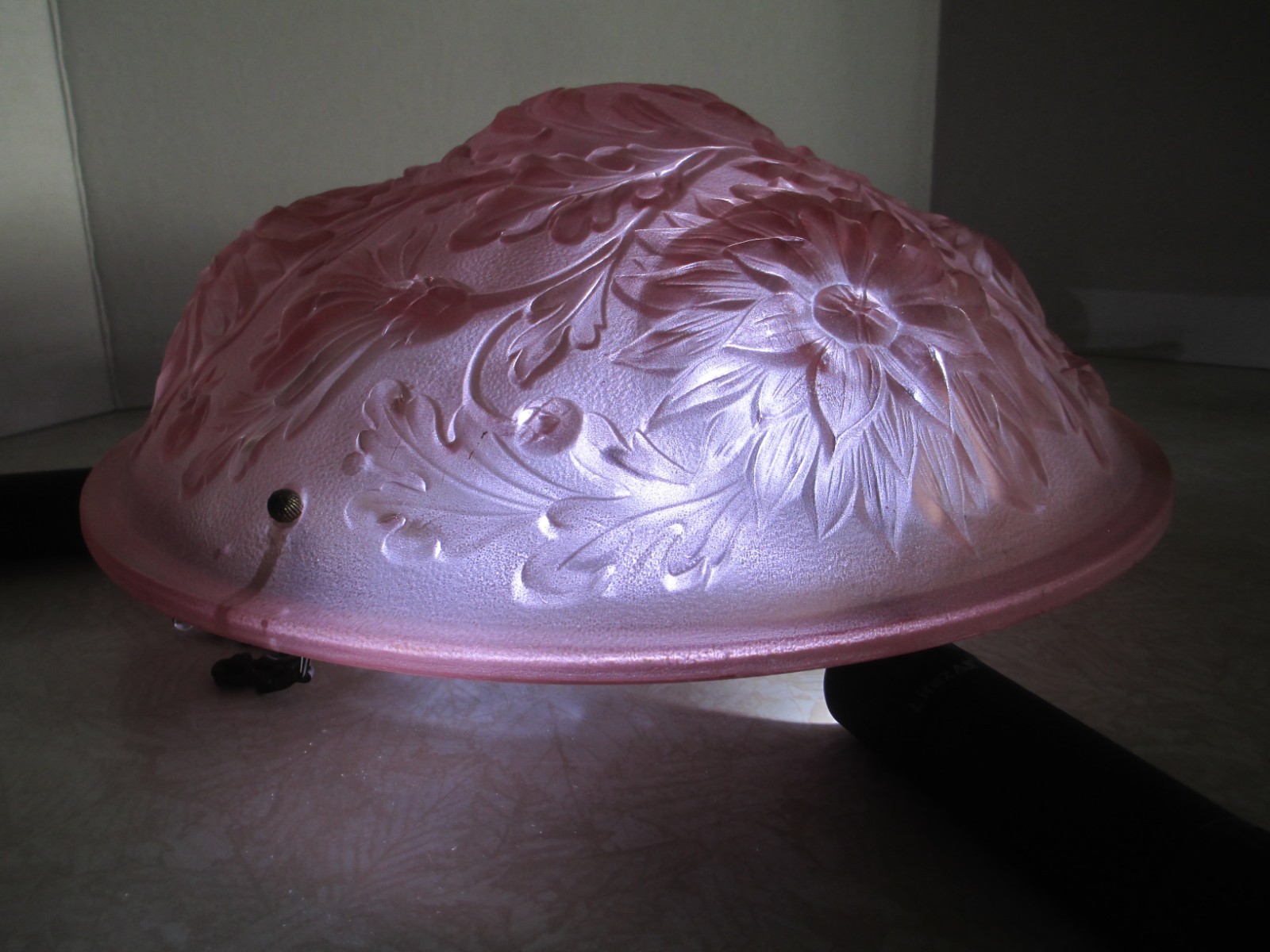 French 1930’s Pendent Light Lamp Fixture Hanging Glass Floral Shade 01D31
