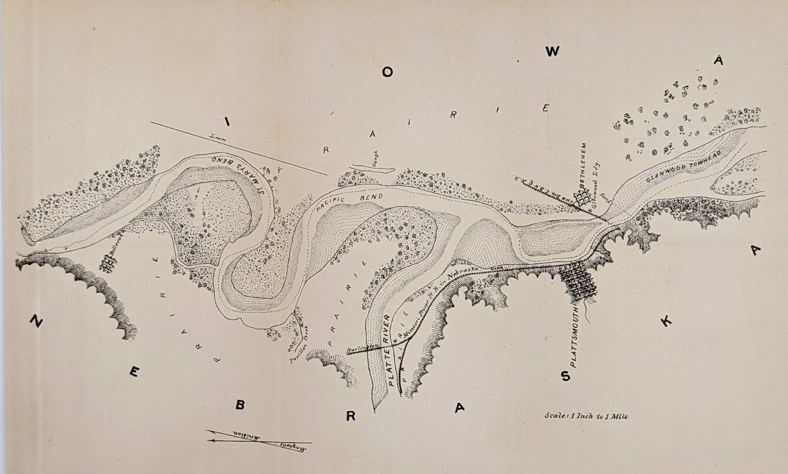 1878 Plattsmouth Nebraska Map Bethlehem Iowa – MISSOURI RIVER SURVEY
