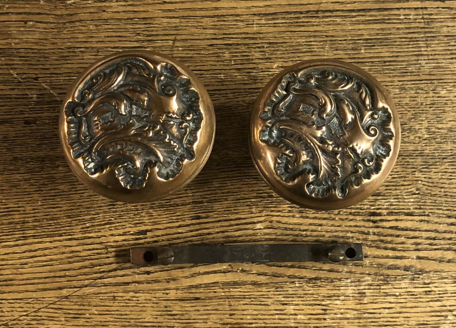 Beautiful Pair Antique Reading Hardware “Belfort” Cast Bronze Doorknobs, c1899