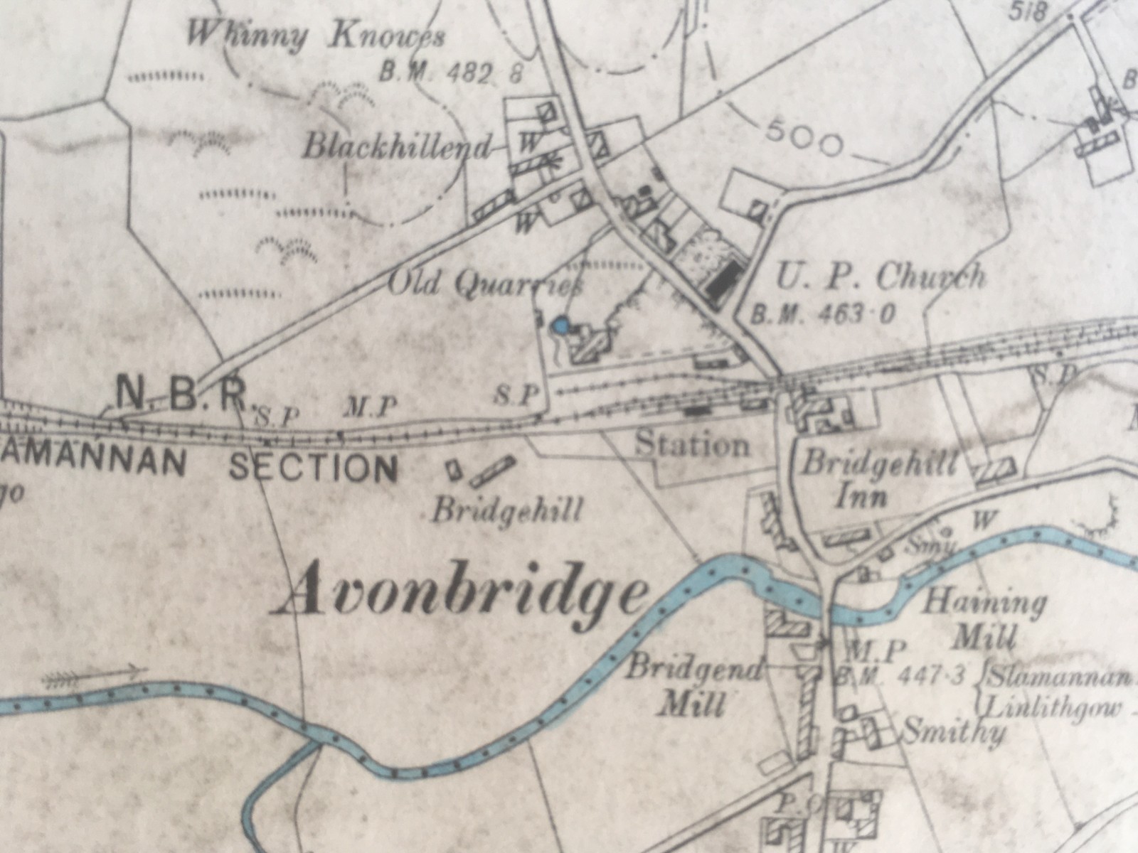 1899 Topographical Map of Avonbridge area. Quarter Sheet Linlithgowshire IV. SE.
