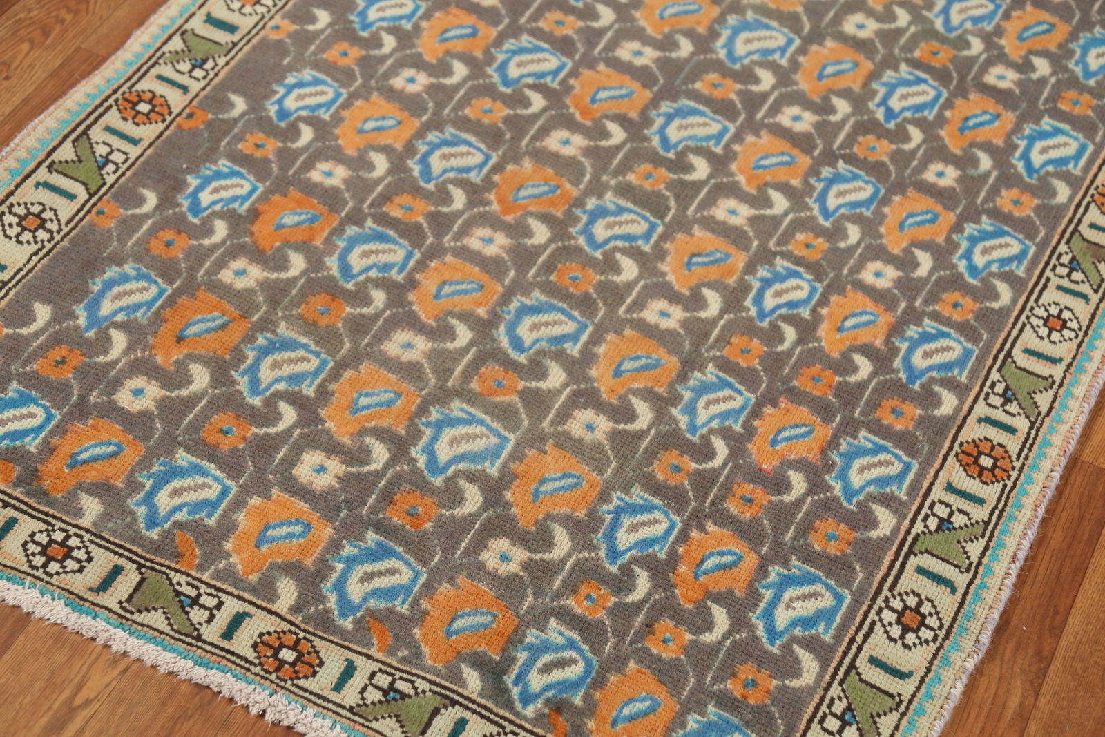 Vintage Gray Over-Dyed Wool Accent Rug Hand-made Traditional Carpet 3×5