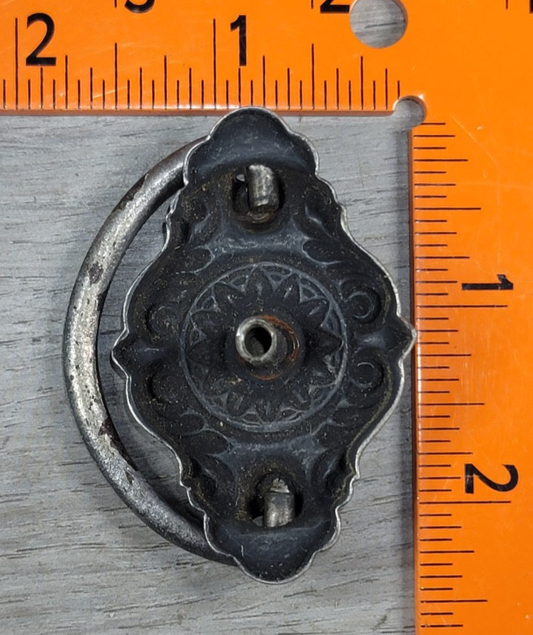 Drawer Pull Drop Bail Handle Cabinet Cupboard Single Post Nickled Steel Vintage