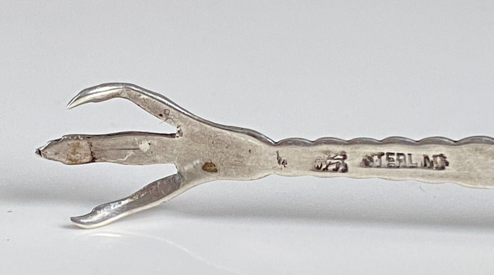 Antique c1880s Solid Silver Barley Twist Bird Claw Sugar Ice Tongs Initials JW