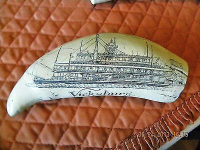 Scrimshaw whale tooth resin REPRODUCTION “VICKSBURG” 8 inch long GREAT DETAILS