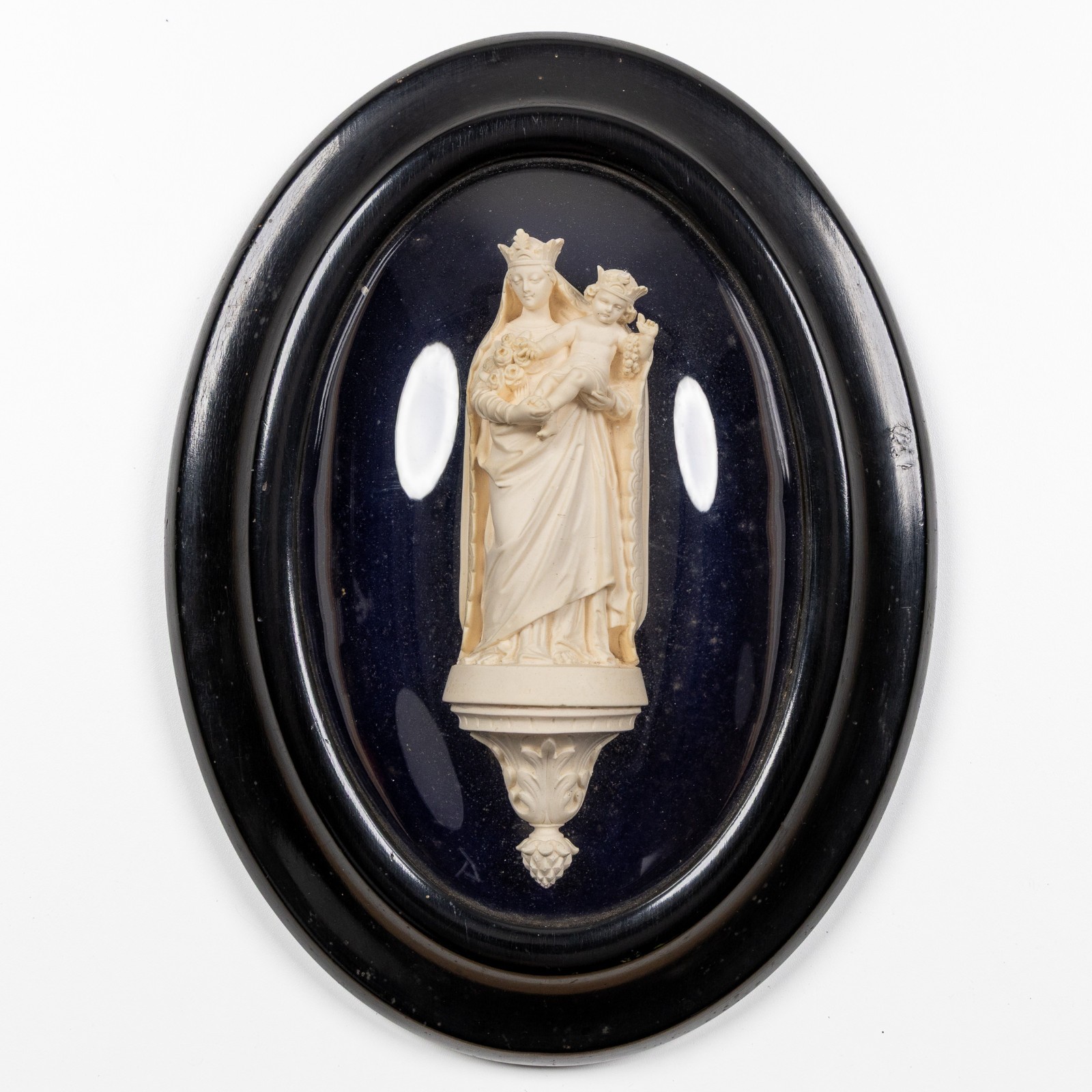 Antique meerschaum Virgin Mary Jesus Queen heaven bas relief religious plaque