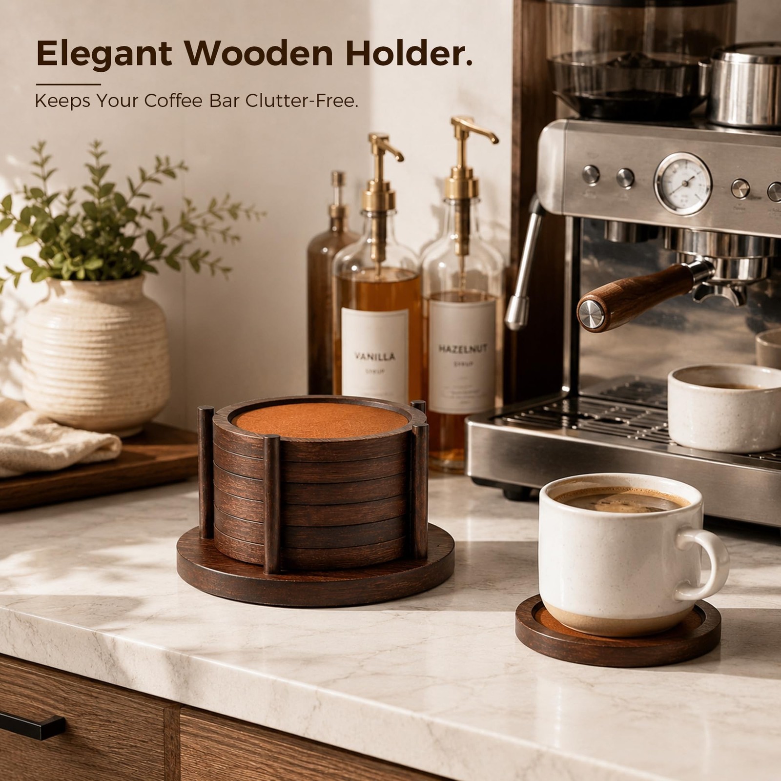 MinBoo Bamboo Coasters for Coffee Table Set of 6 Coasters for Drinks Absorben…