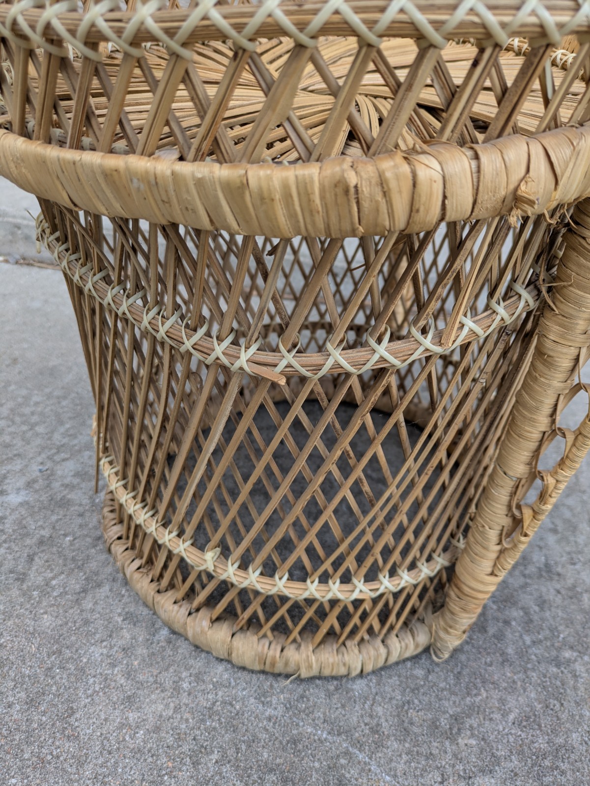 Vintage Mini Child Doll Sized Peacock Wicker Rattan Chair Boho Chic Portrait
