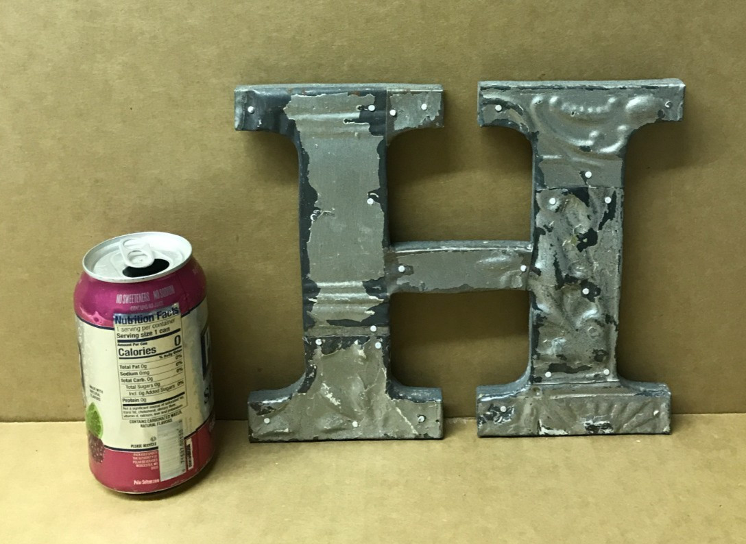 Decorative Salvaged Tin Ceiling 8″ Patchwork Shabby Silver Letter H Old 190-26B