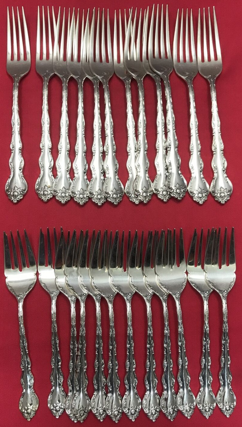 24 Pc ABBEY ROSE Silverplated DINNER & SALAD FORKS Wallace Silversmiths