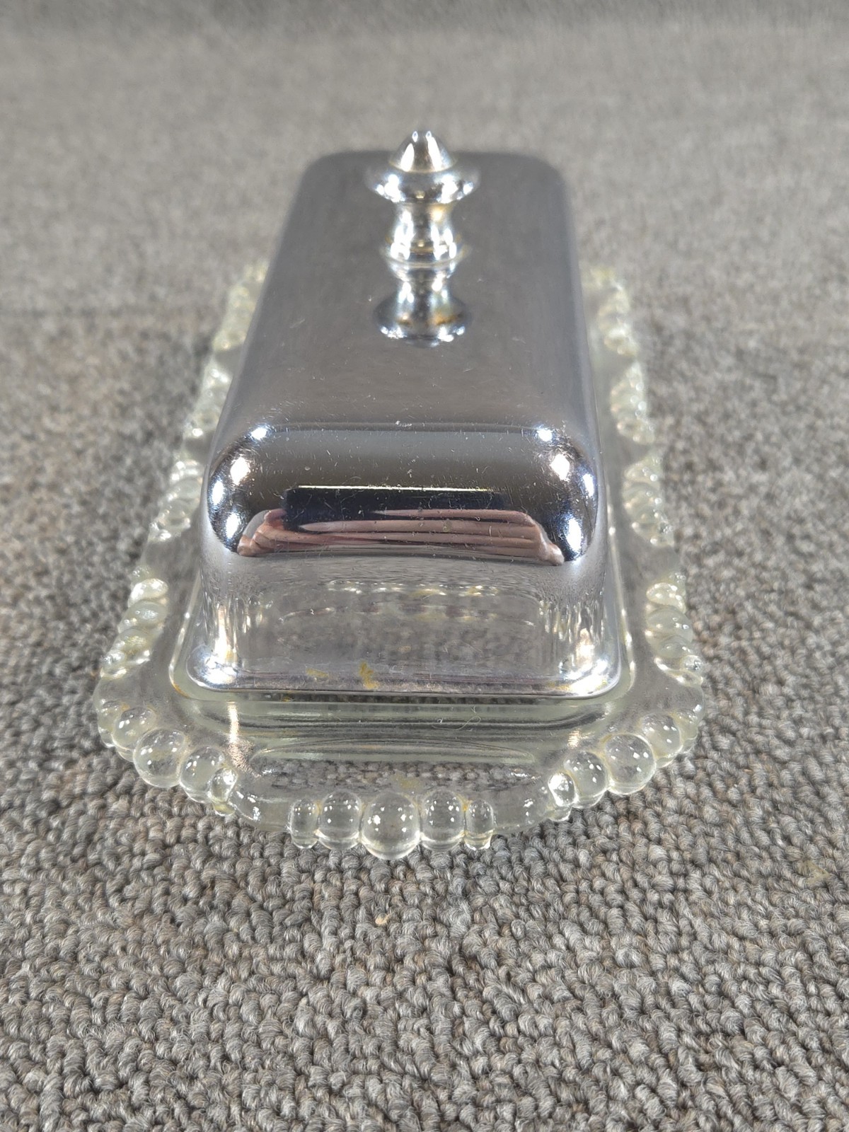 Vintage Silver-Plated Handled Lid Butter Dish with Glass Base