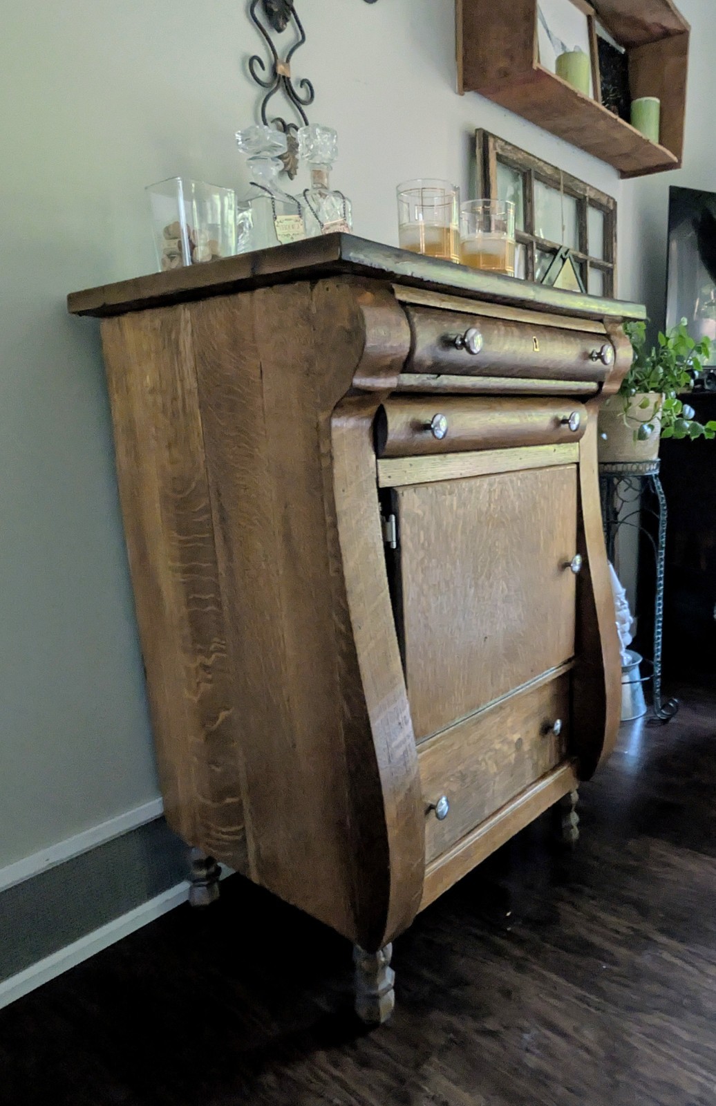 Repurposed/Refinished Hardwood Coffee or Spirits Cabinet Dry Bar