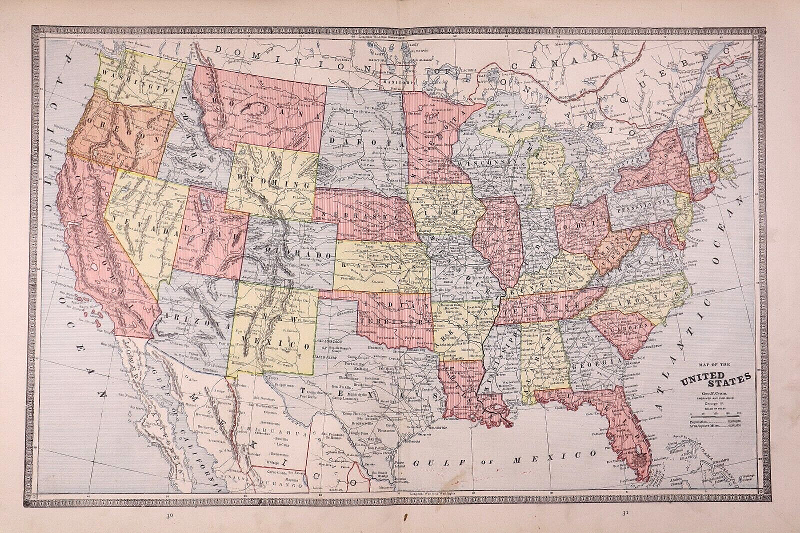 1885 Map ~ UNITED STATES w/ TERRITORIES ~ (13×21) ~ Free S&H