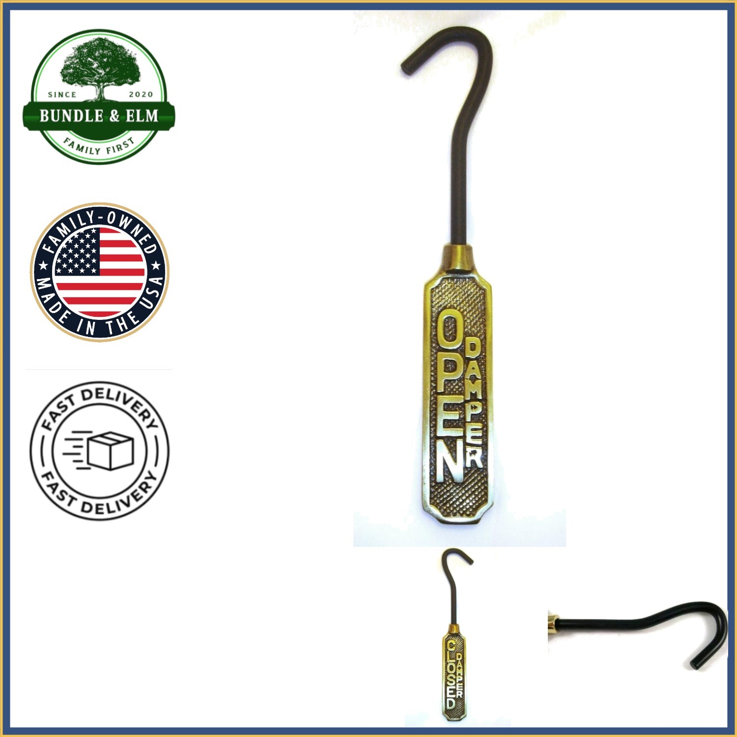Solid Brass Damper Pull with Polished Finish for Classic Fireplace Accessory