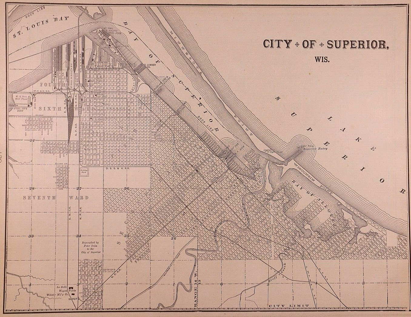 1896 Map ~ CITY of SUPERIOR, WISCONSIN ~ (11×13)Free S&H-#042