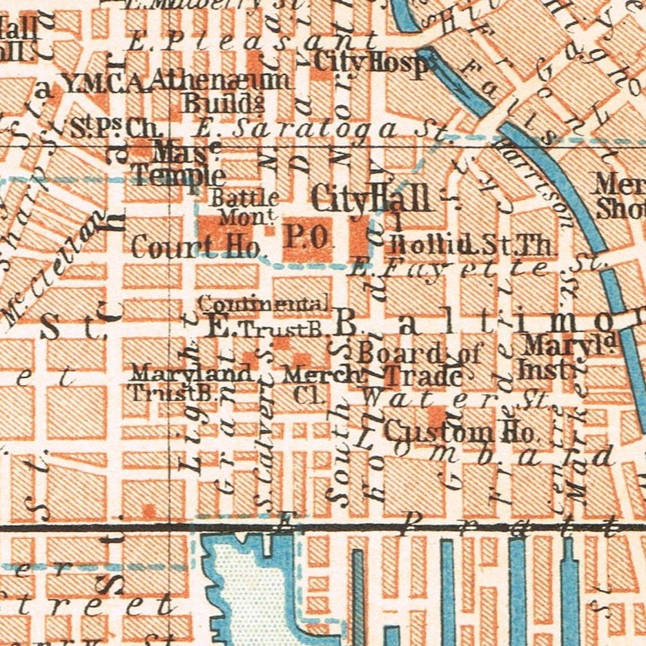 BALTIMORE 1904 Original Authentic Map Maryland State USA