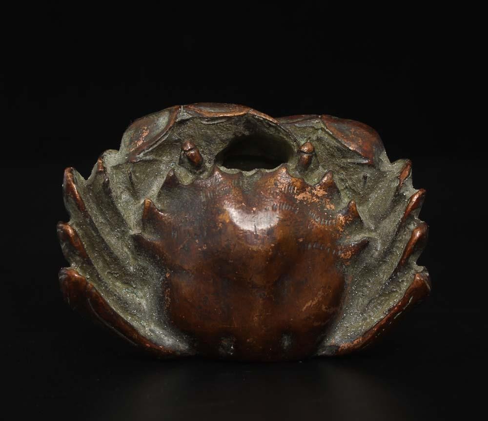313G Old Chinese Bronze Statue Crab A214