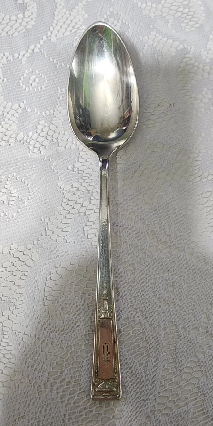 😃 VINTAGE c1924 BUCKINGHAM SILVERPLATED TABLE SERVING SPOON MONOGRAMMED D🥄