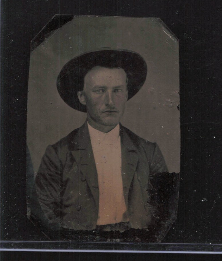 Vintage 1800s Tintype Photograph Young Man in Hat Portrait